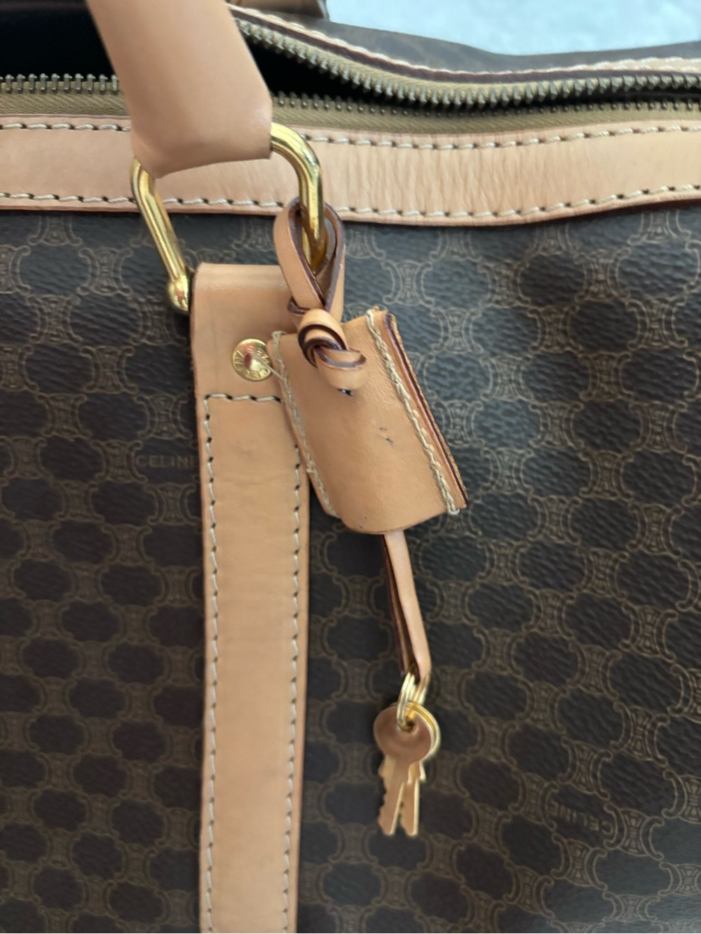 Brown Monogram Travel Tote with Tan Leather Trim